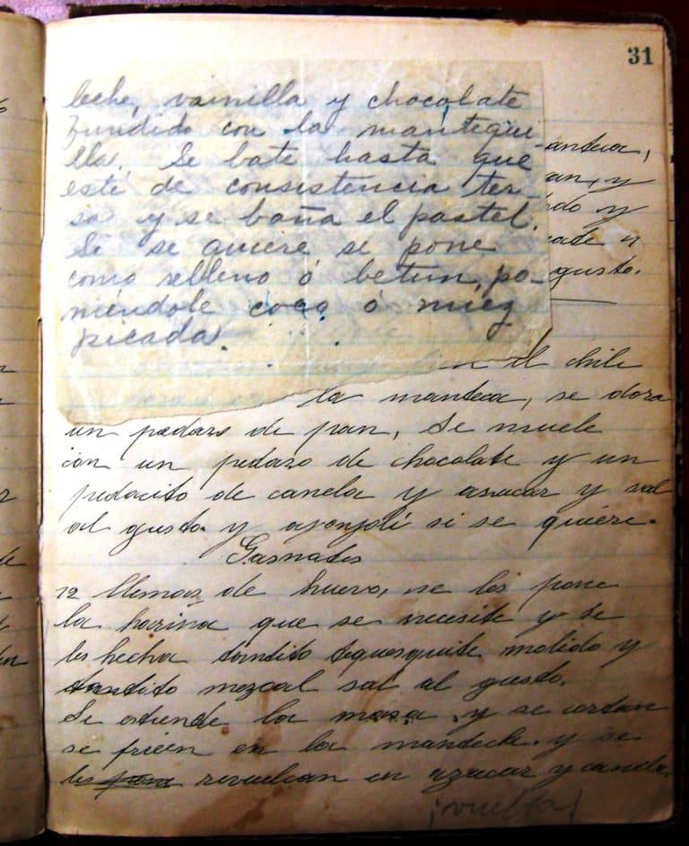 recipe manuscript written in blue ink