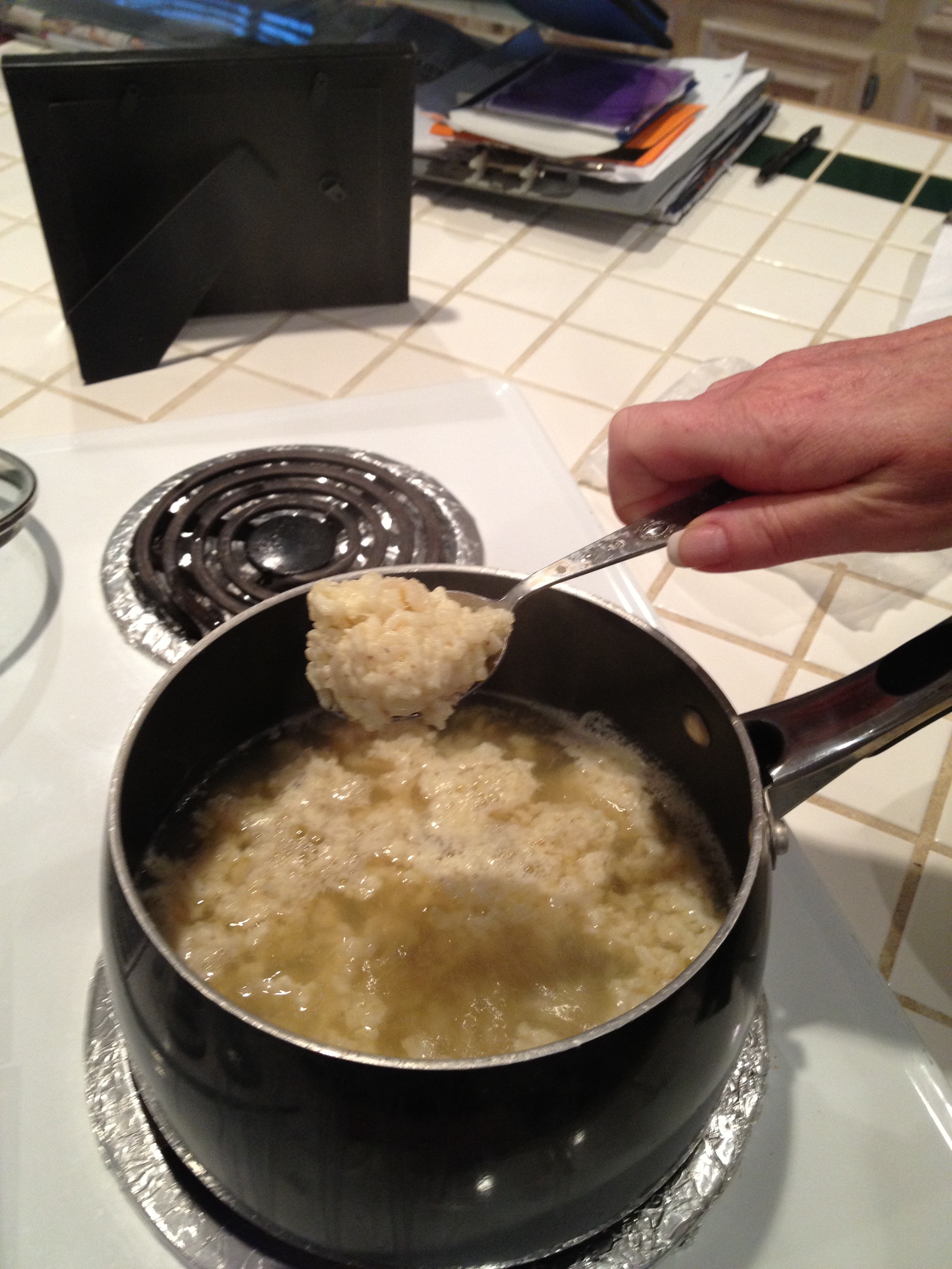 Sopa de Bolitas de Arroz in the Pot