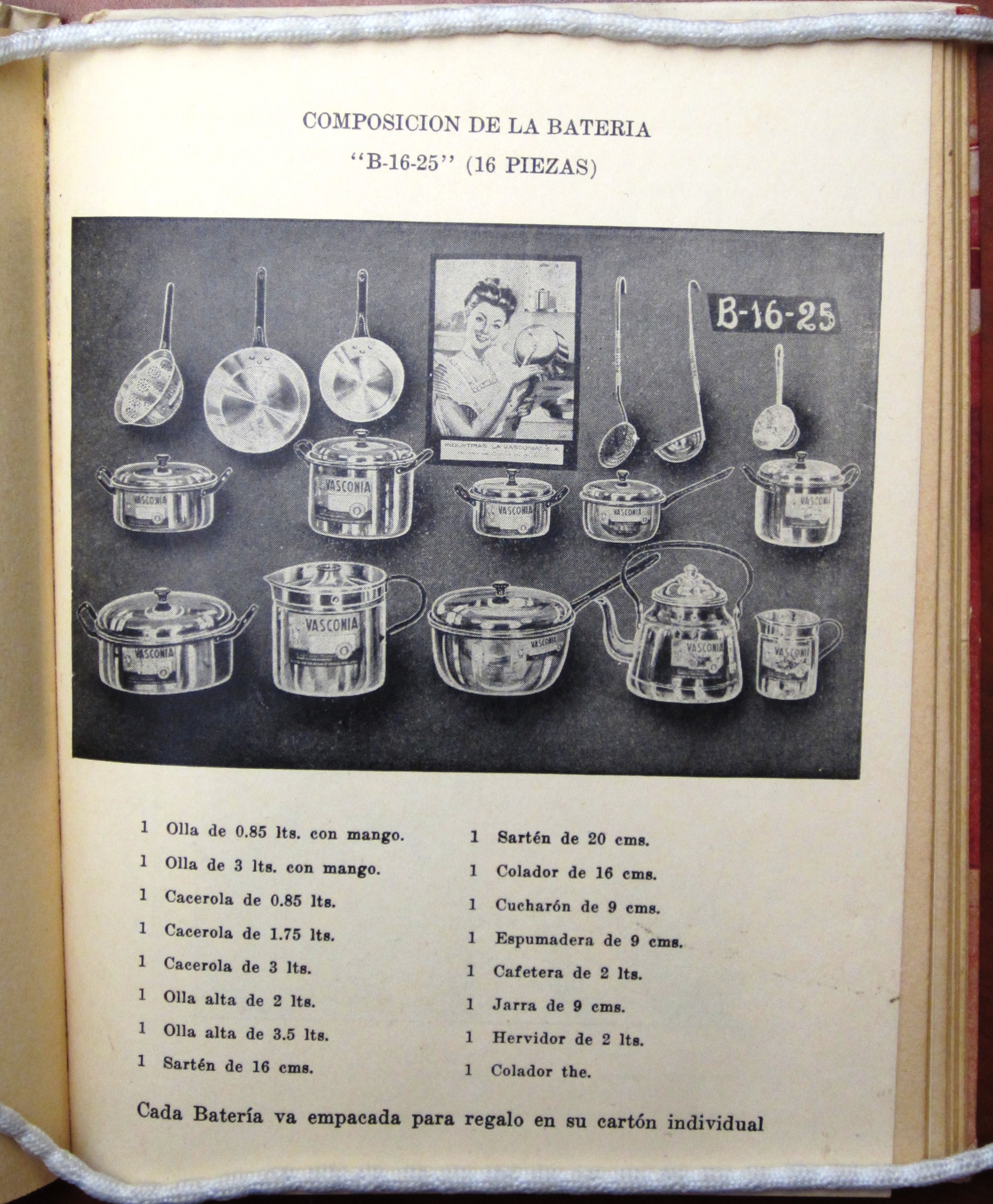 16 piece set of aluminum cookware. La Cocina de la Vasconia [194?]