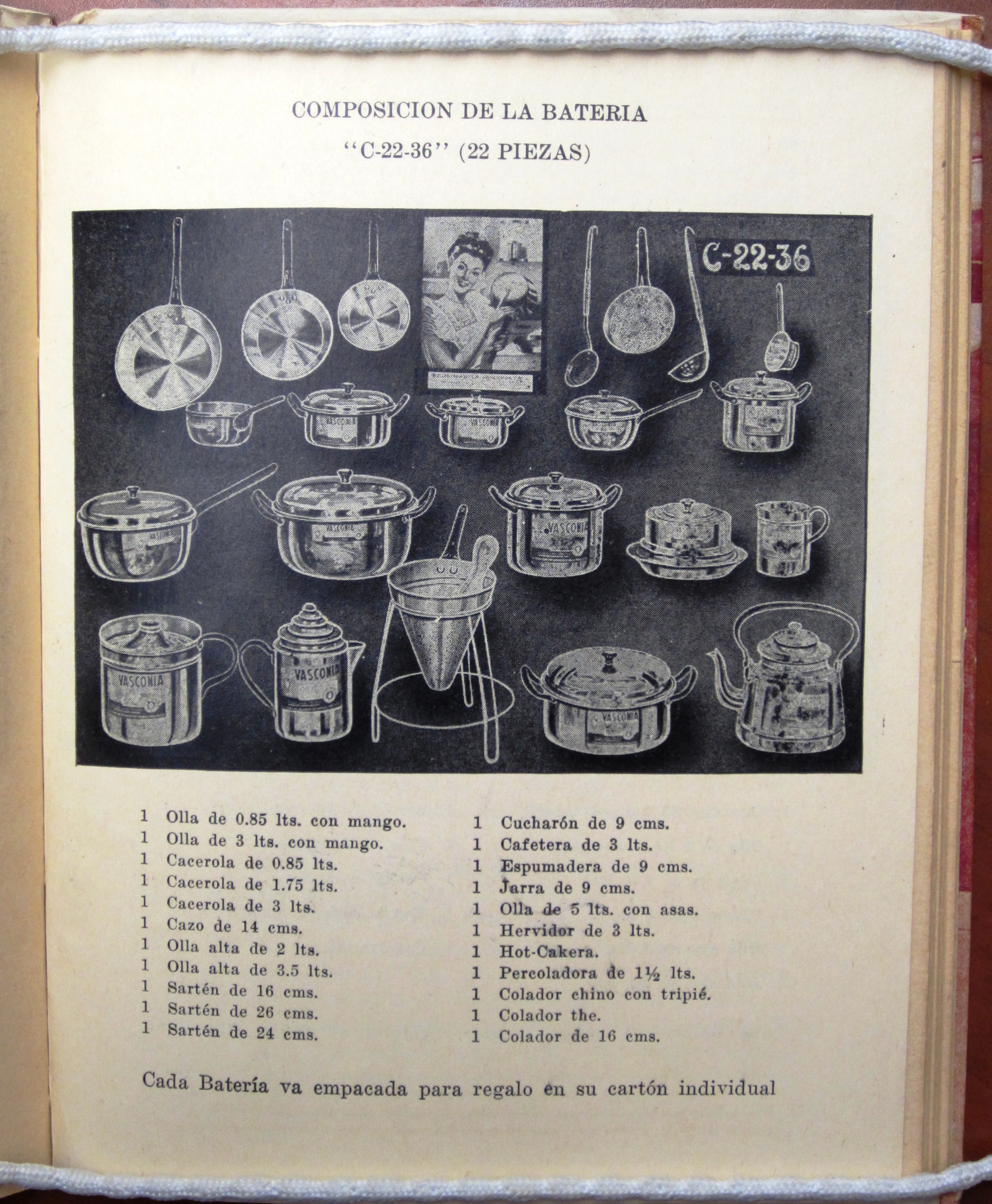 22 piece set of aluminum cookware. La Cocina de la Vasconia [194?]