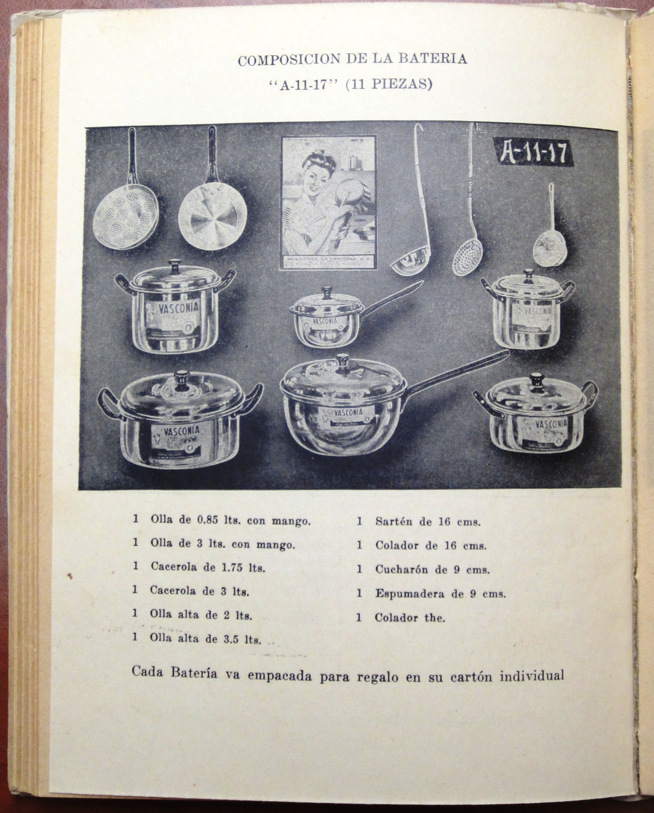 11 piece set of aluminum cookware. La Cocina de la Vasconia [194?]