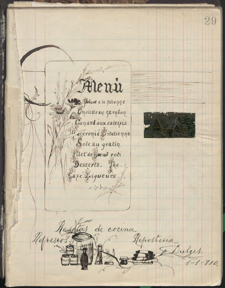 Resetas de Cocina: Refrescos, Reposteria, Dulces. 1910 manuscript cookbook written by Cármen Volante. TX716 .M4 V653 1910. UTSA Libraries Special Collections.