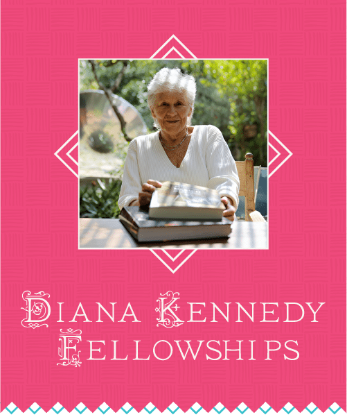 Photograph of Diana Kennedy with the text Diana Kennedy Fellowships